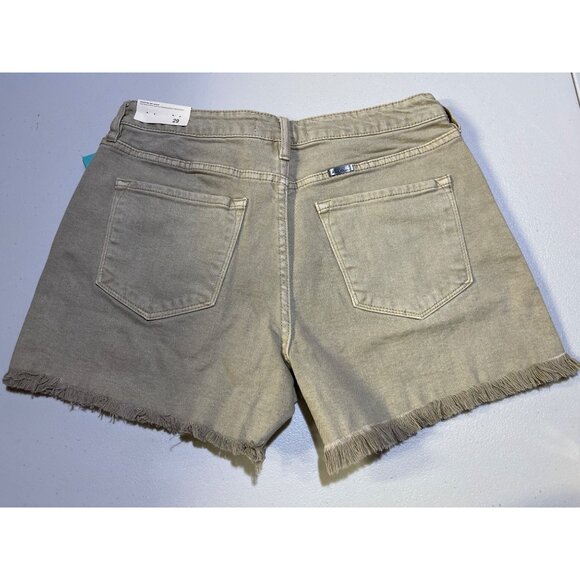 KanCan Womens Size 29 High Rise Curvy Shorts Frayed Hem Khaki - Picture 2 of 9